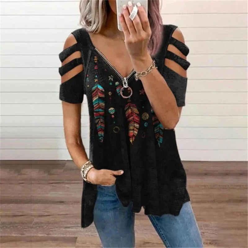  2021 Womens Fashion Short Sleeve V-neck T Shirt 