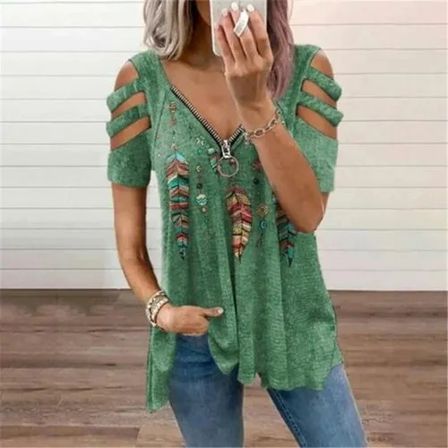  2021 Womens Fashion Short Sleeve V-neck T Shirt 