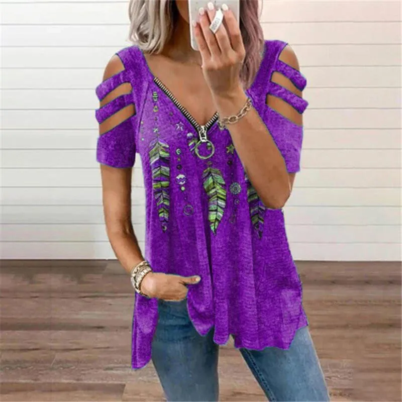  2021 Womens Fashion Short Sleeve V-neck T Shirt 