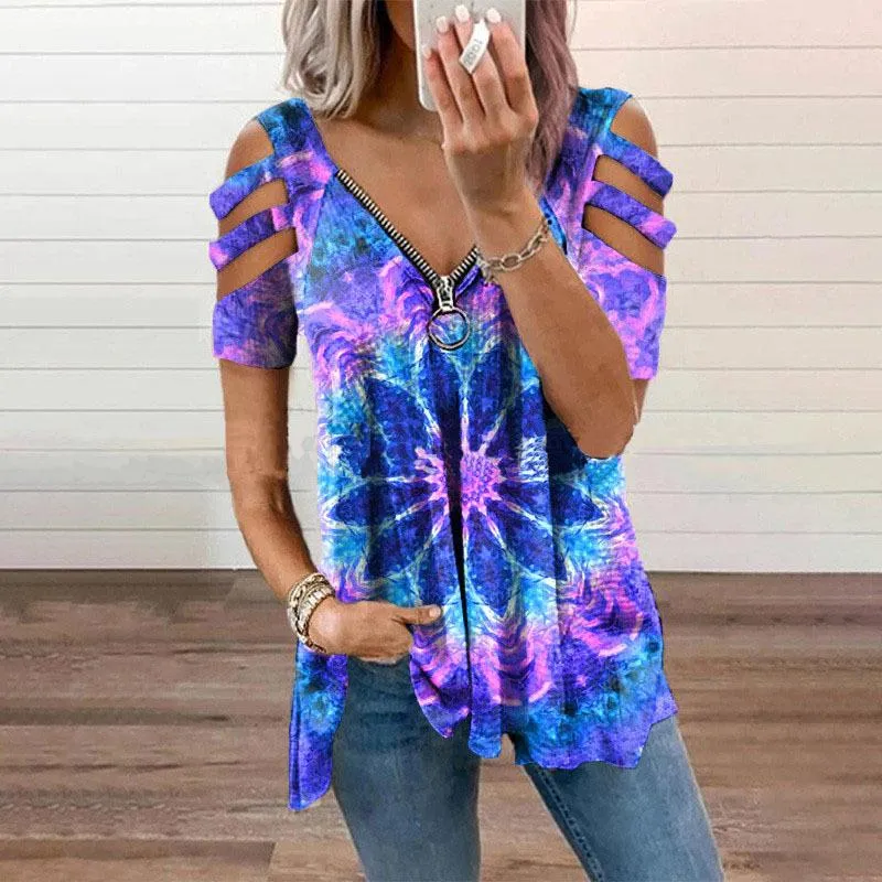  2021 Womens Fashion Short Sleeve V-neck T Shirt 