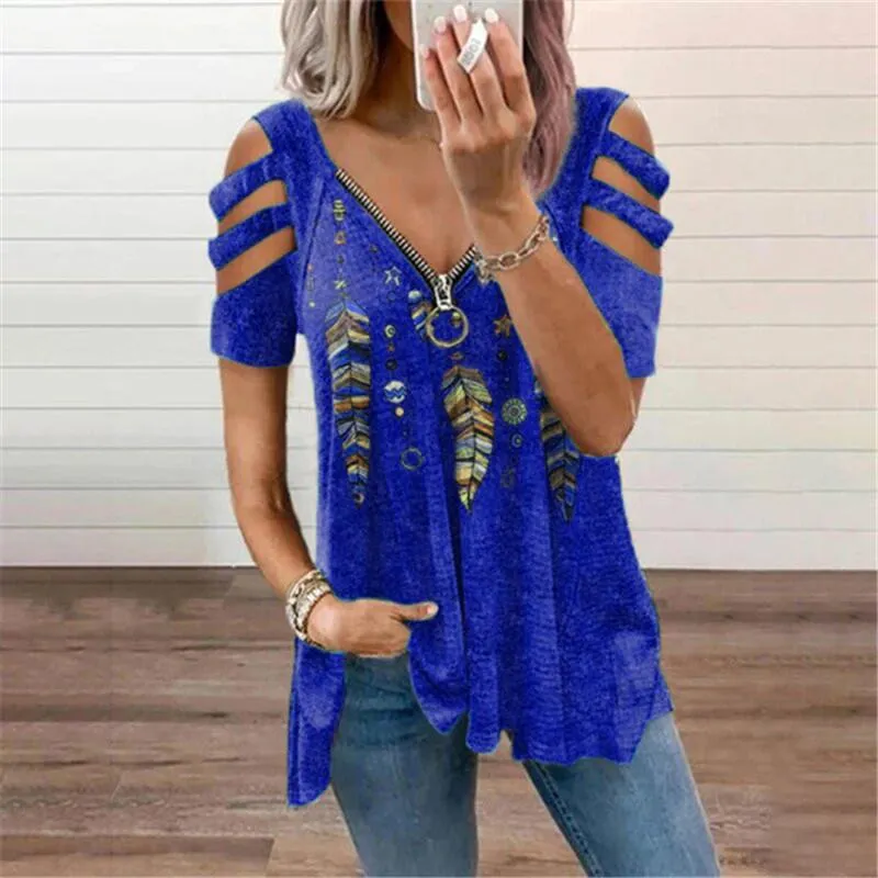  2021 Womens Fashion Short Sleeve V-neck T Shirt 