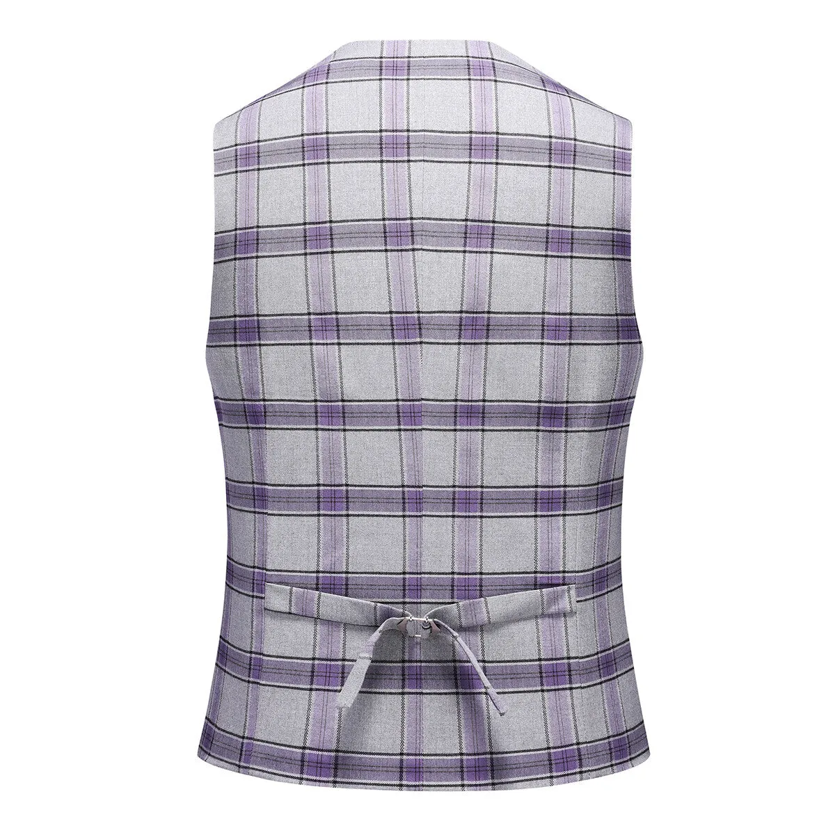 3-Piece Men's Plaid Lapel Collar One Button Suit Purple