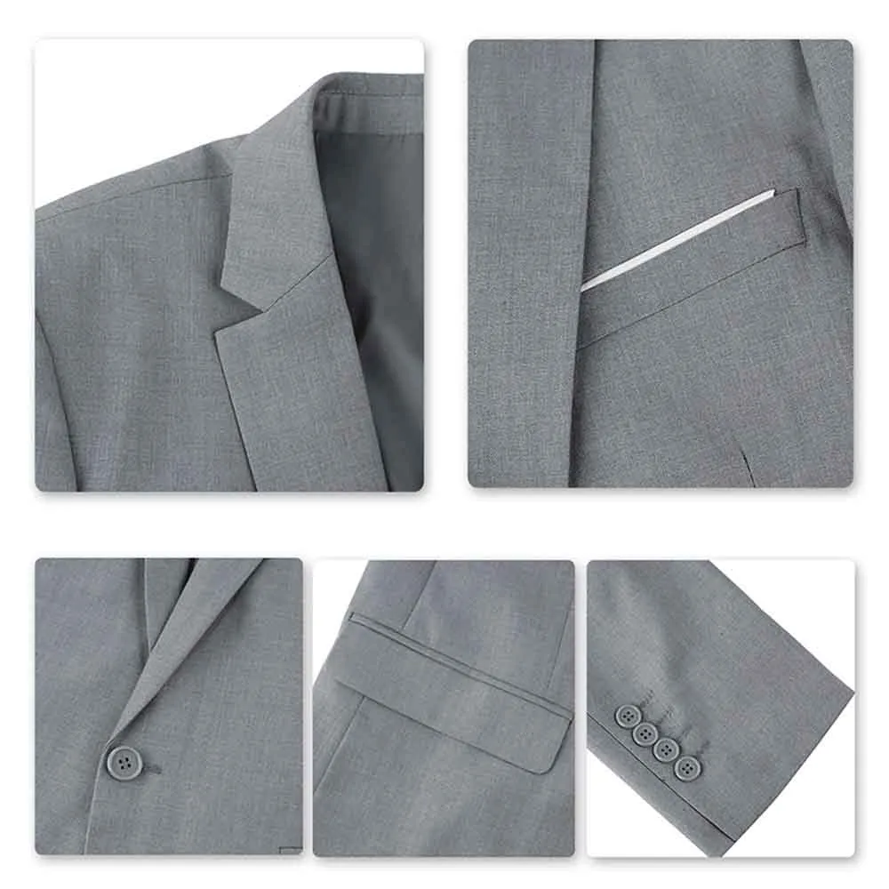 3-Piece Notched Lapel Casual Suit Grey