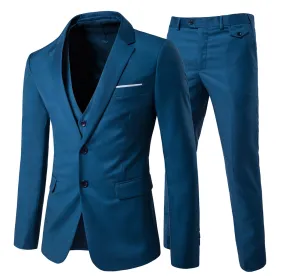 3-Piece Notched Lapel Casual Suit SteelBlue