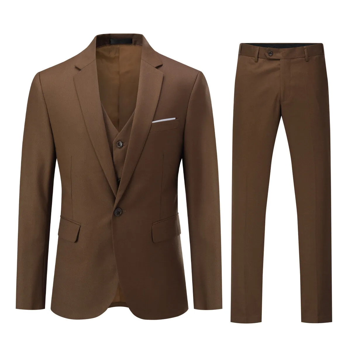 3-Piece One Button Formal Suit Dark Coffee Suit