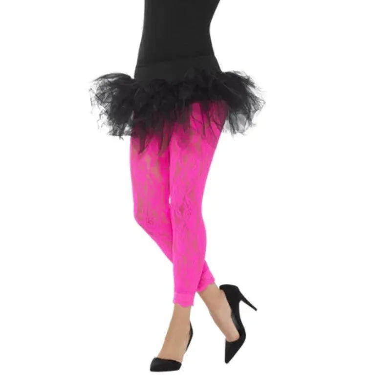 80s Lace Leggings - Neon Pink