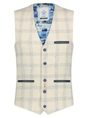 A Fish Named Fred waistcoat white blue linen check white