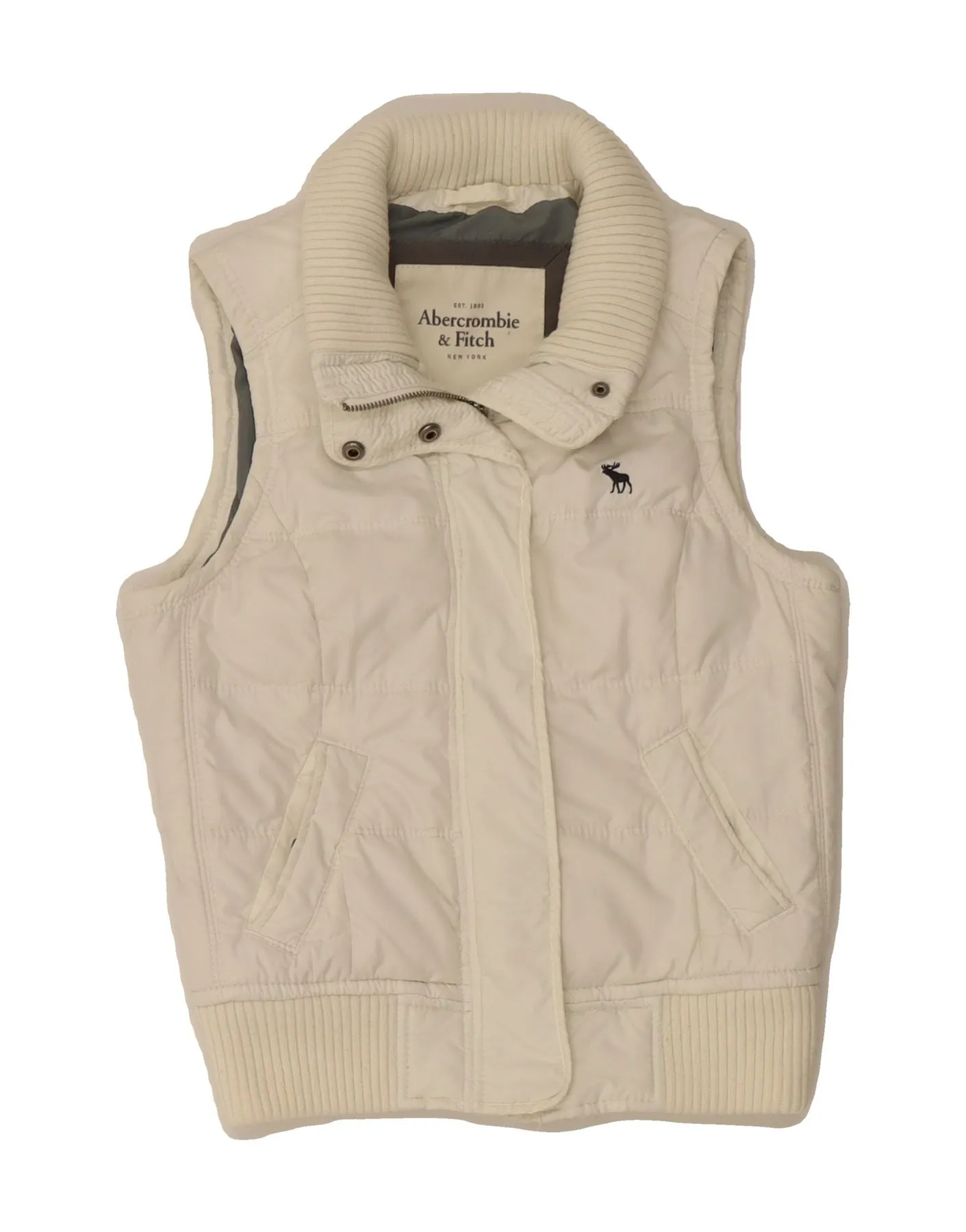 ABERCROMBIE & FITCH Womens Padded Gilet UK 12 Medium White Polyester