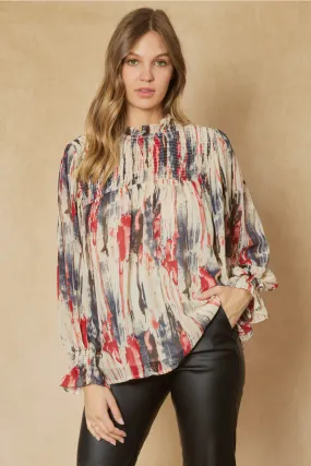 Abstract Bubble Sleeve Blouse