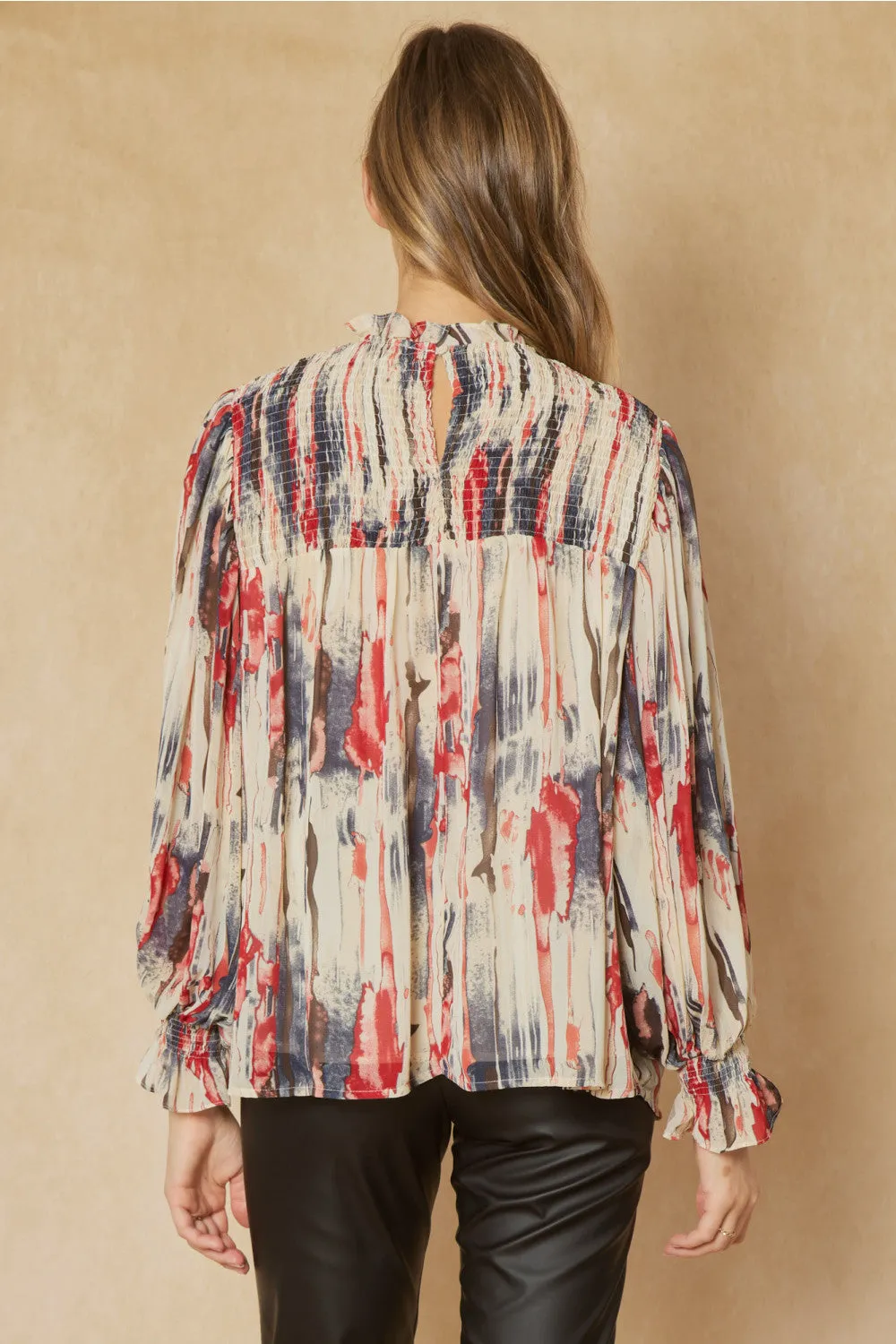 Abstract Bubble Sleeve Blouse