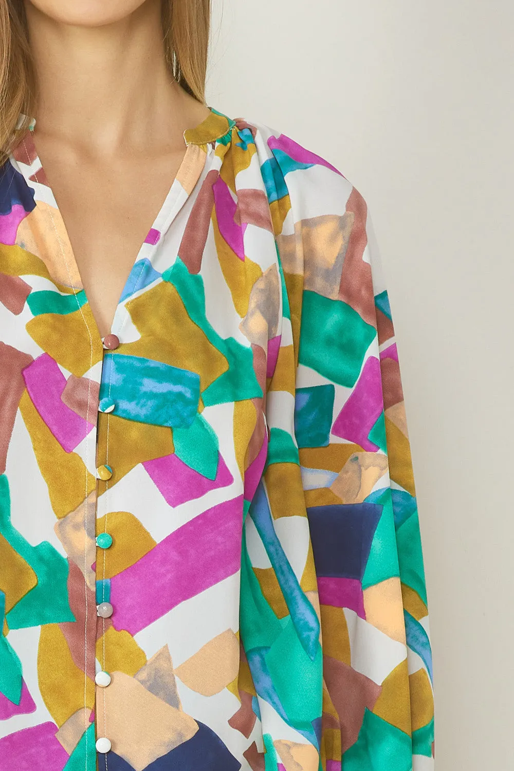 Abstract Button Down Blouse, Orchid Mix