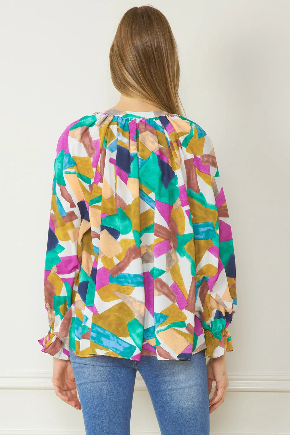 Abstract Button Down Blouse, Orchid Mix