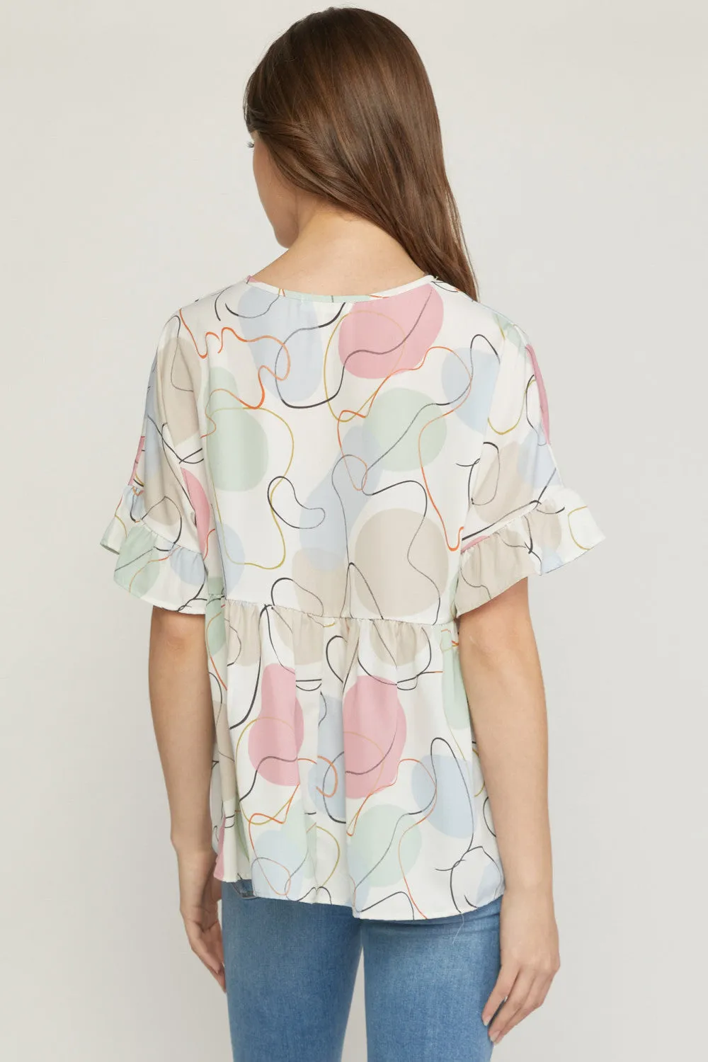 Abstract Peplum Top, Cream