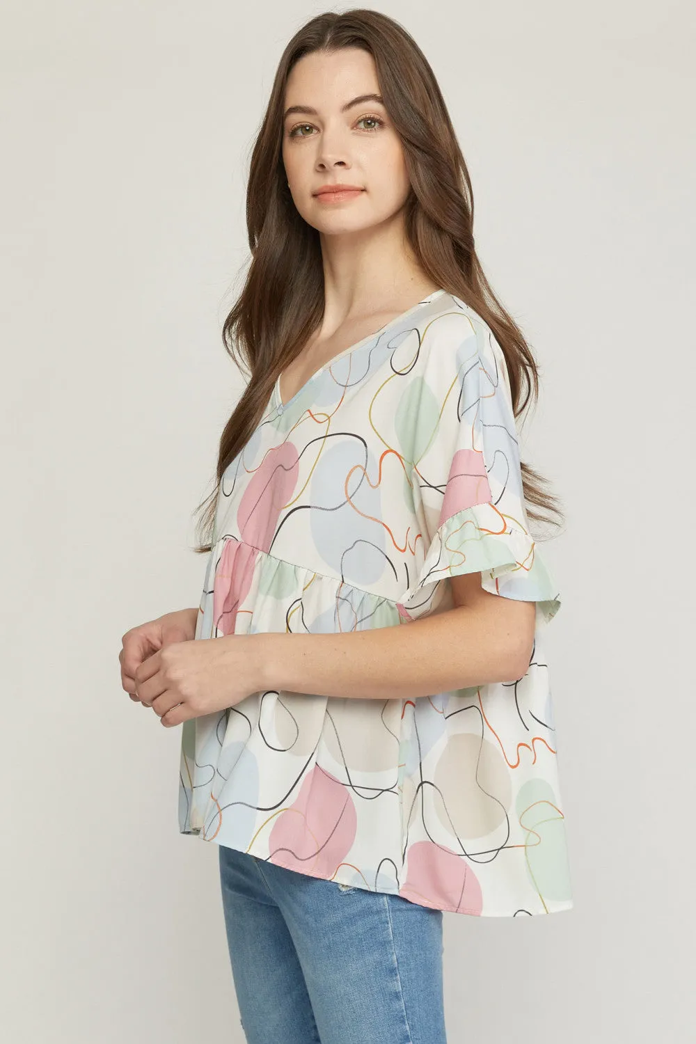 Abstract Peplum Top, Cream