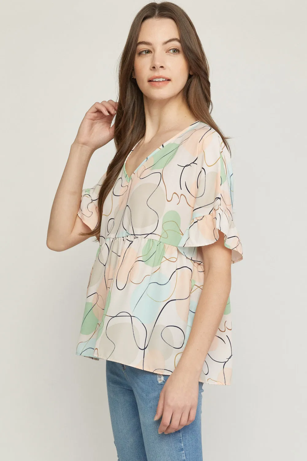 Abstract Peplum Top, Peach