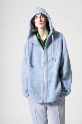 Alpaca Jacquard Hoodie in Blue x Ice Blue