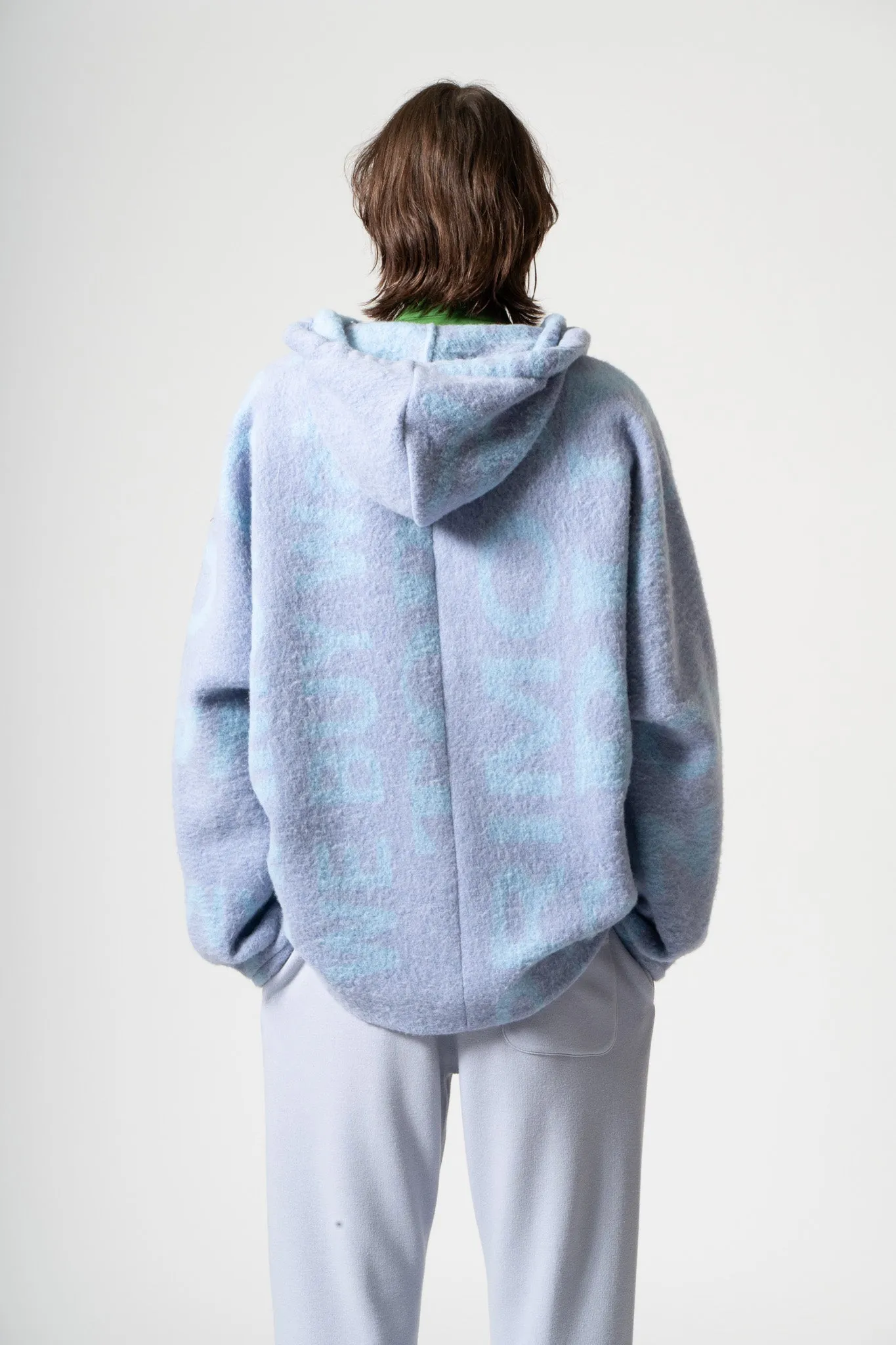 Alpaca Jacquard Hoodie in Blue x Ice Blue