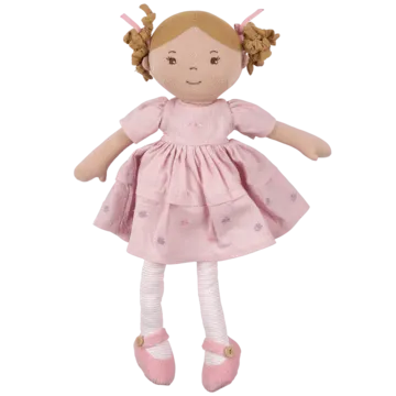 Amelia-Lt. Brown Hair Doll in Pink Linen Dress