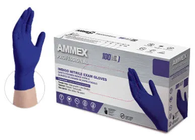 Ammex Nitrile Gloves Tbd-Gloves Nitrle Ammex Md Disp Pfindigo Smooth 100/Bx 10Bx/Cs