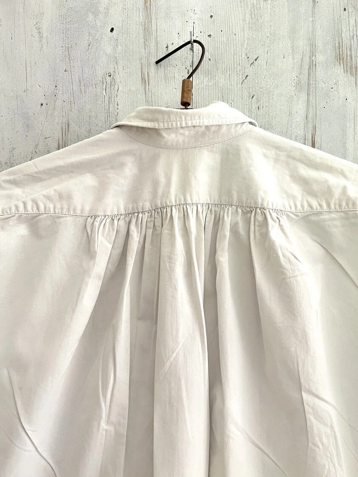 Antique French LONG man front bib pleated WORK WEAR COTTON pintucks SHIRT  c1900