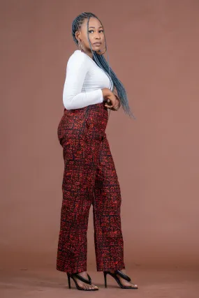 Aretha Ankara High waisted Trouser | Red and Black African Print