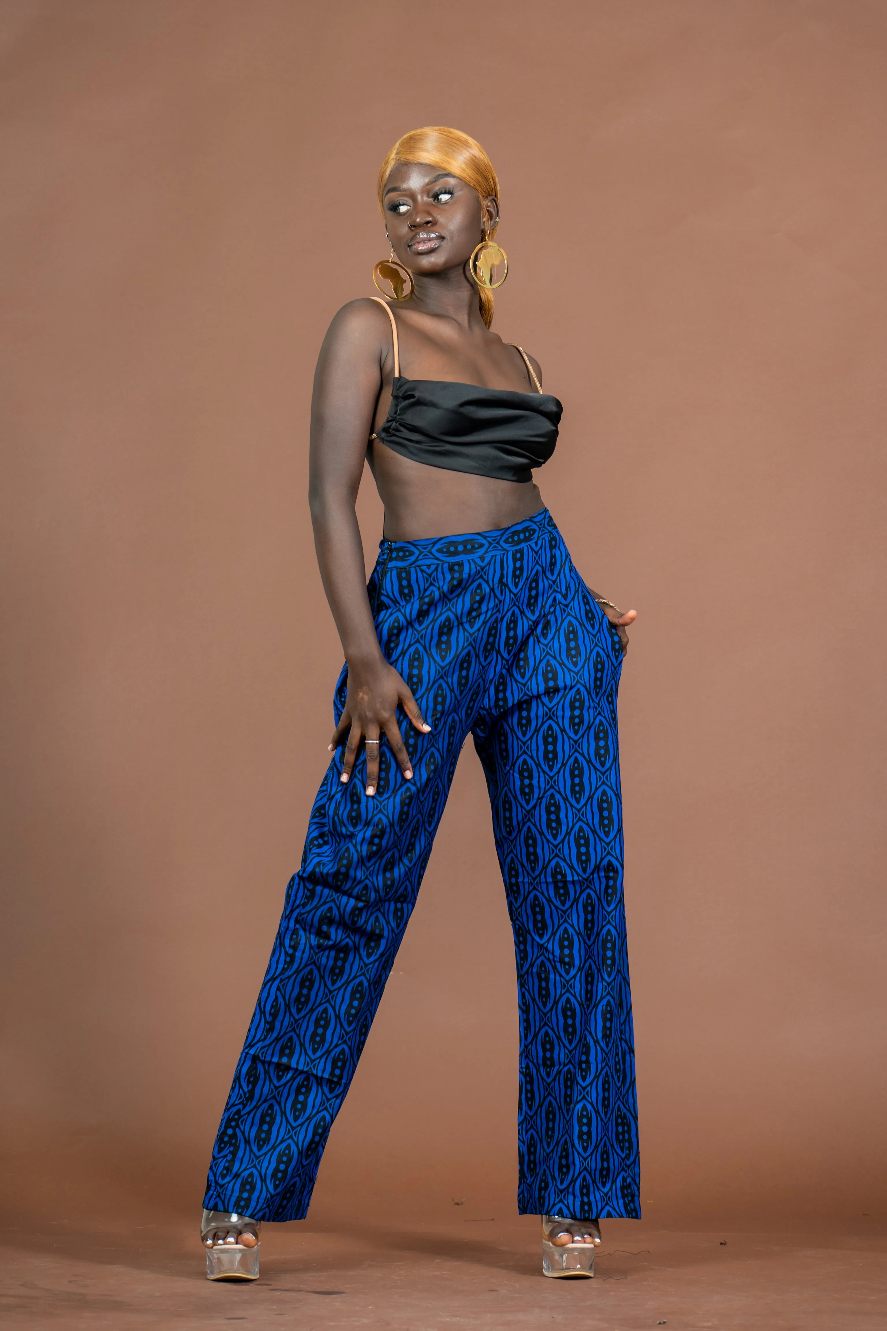 Aria Ankara High Waisted Trouser | Blue African Print