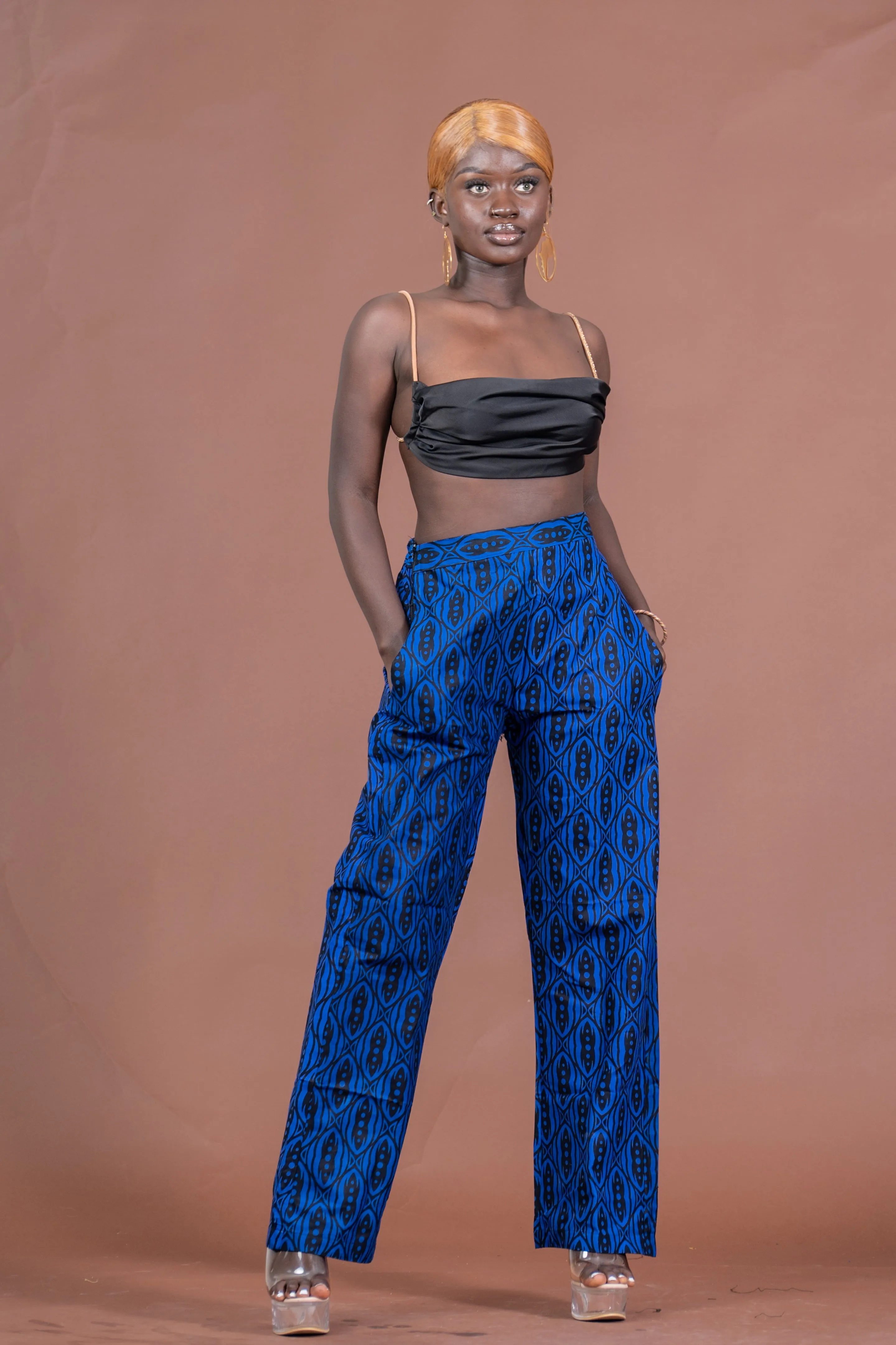 Aria Ankara High Waisted Trouser | Blue African Print