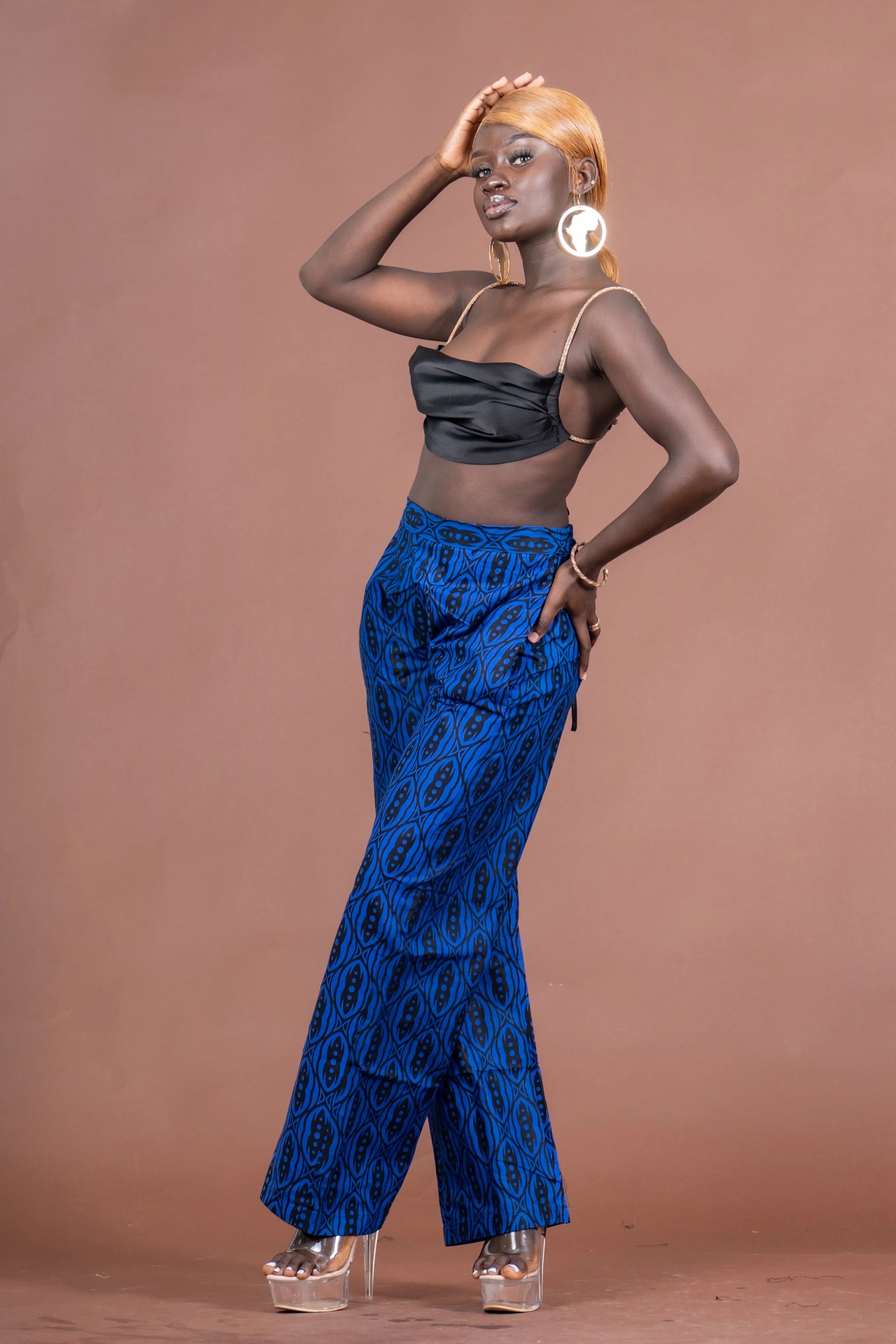 Aria Ankara High Waisted Trouser | Blue African Print