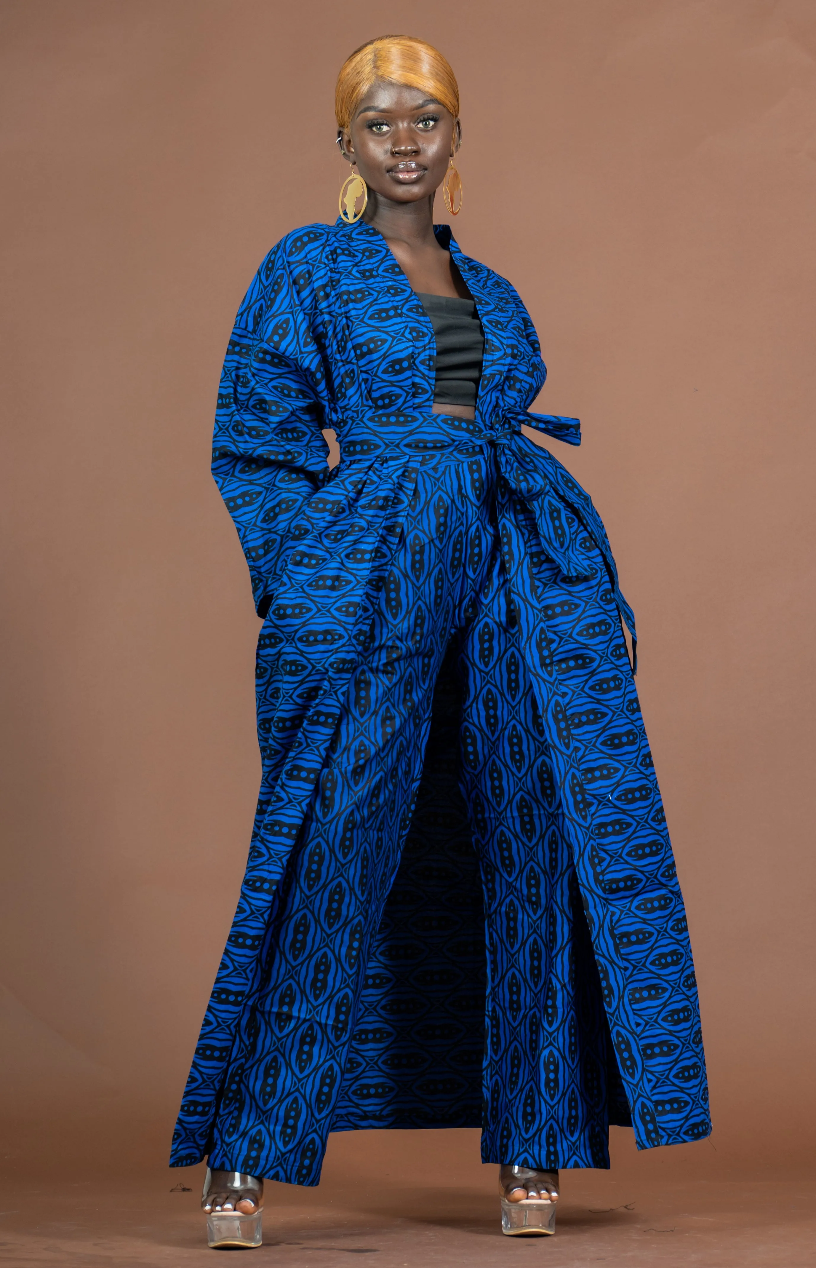 Aria Ankara High Waisted Trouser | Blue African Print