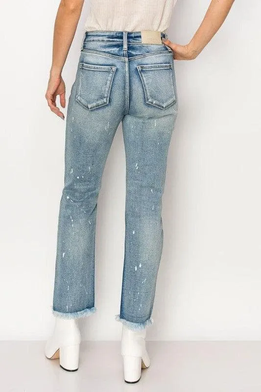 ARTEMIS VINTAGE High Rise Distressed Straight with Fray Hem Jeans