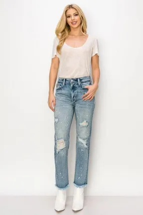 ARTEMIS VINTAGE High Rise Distressed Straight with Fray Hem Jeans