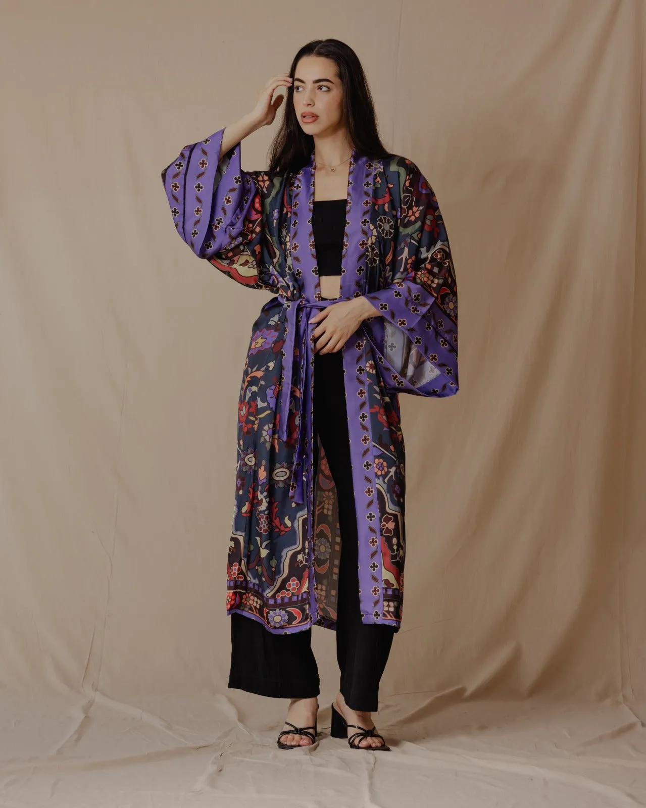 Azadeh Satin Kimono In Teal