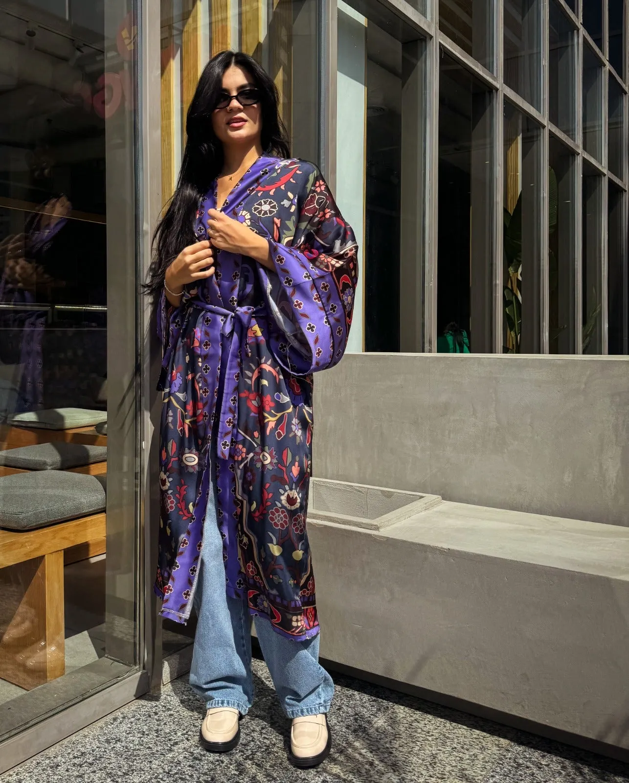 Azadeh Satin Kimono In Teal