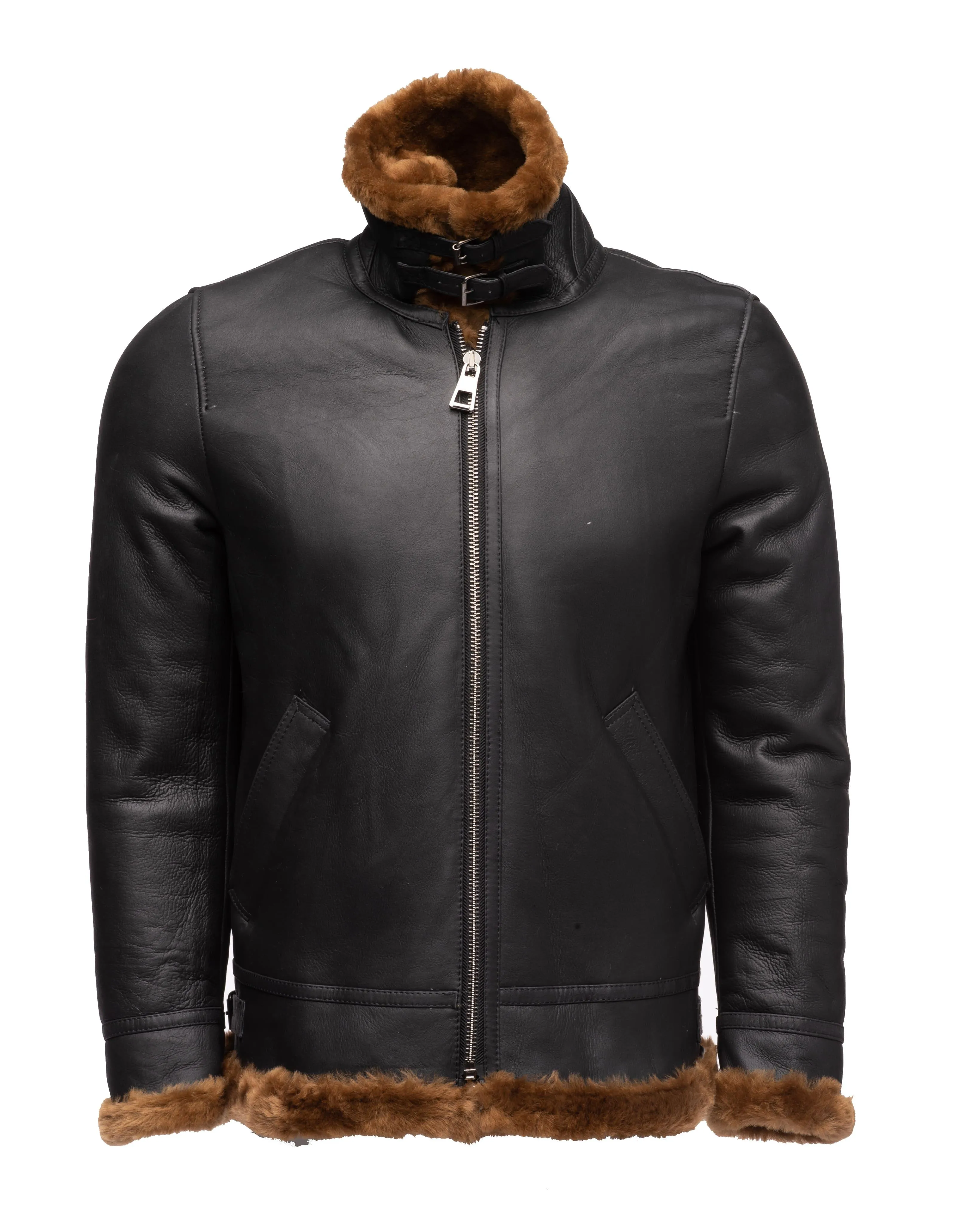 B3 Classic Ginger Brown Bomber Aviator Shearling Jacket For Men