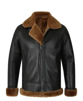 B3 Classic Ginger Brown Bomber Aviator Shearling Jacket For Men