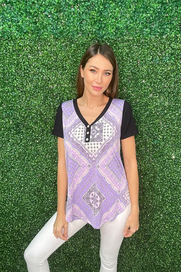 Bandana Print Top, Lavender