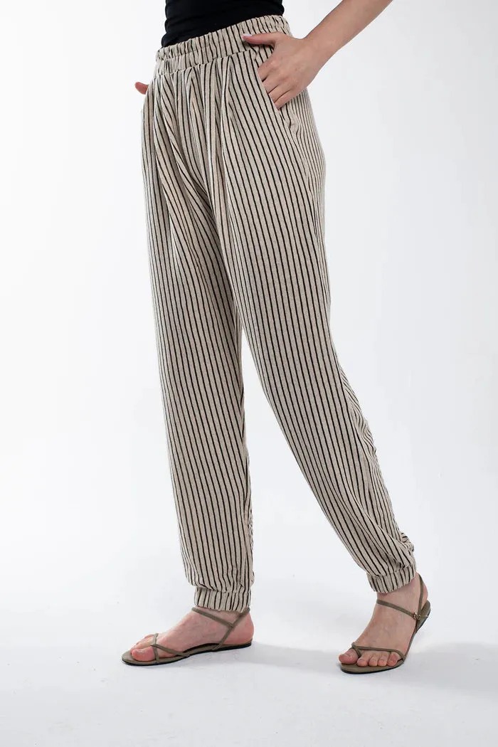 Bee And Alpaca Striped Linen Pants With Elastic Legs