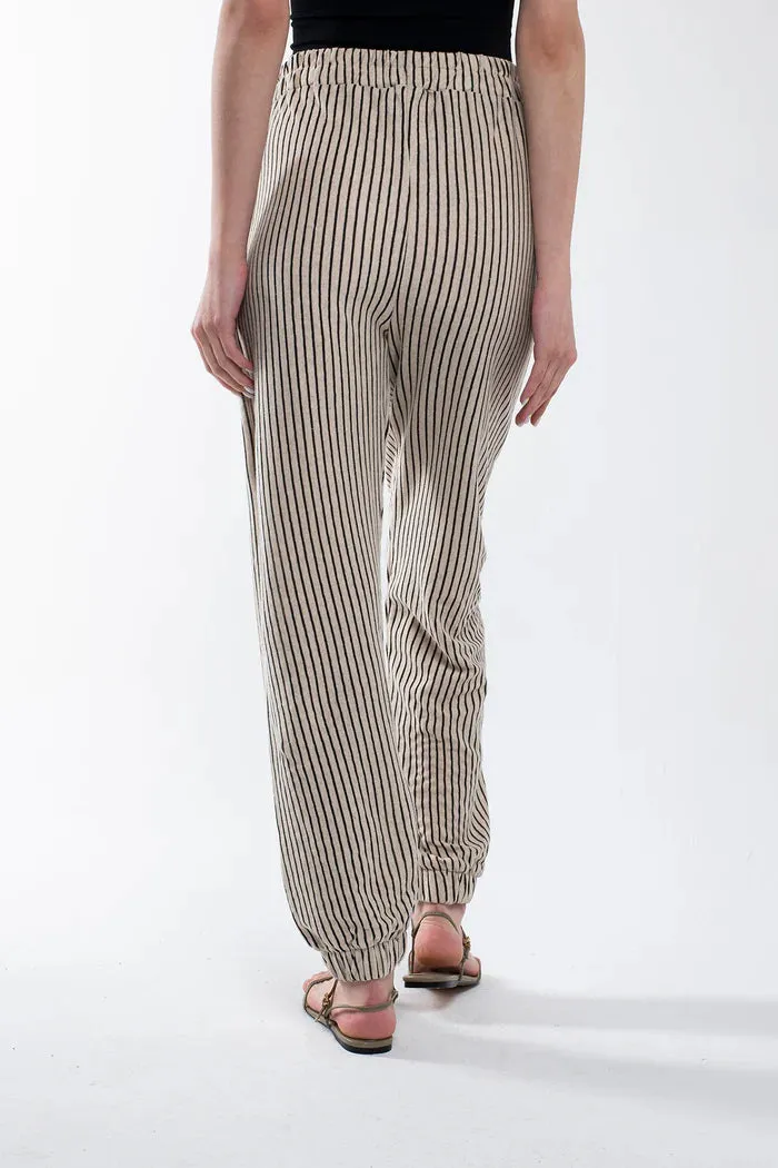 Bee And Alpaca Striped Linen Pants With Elastic Legs