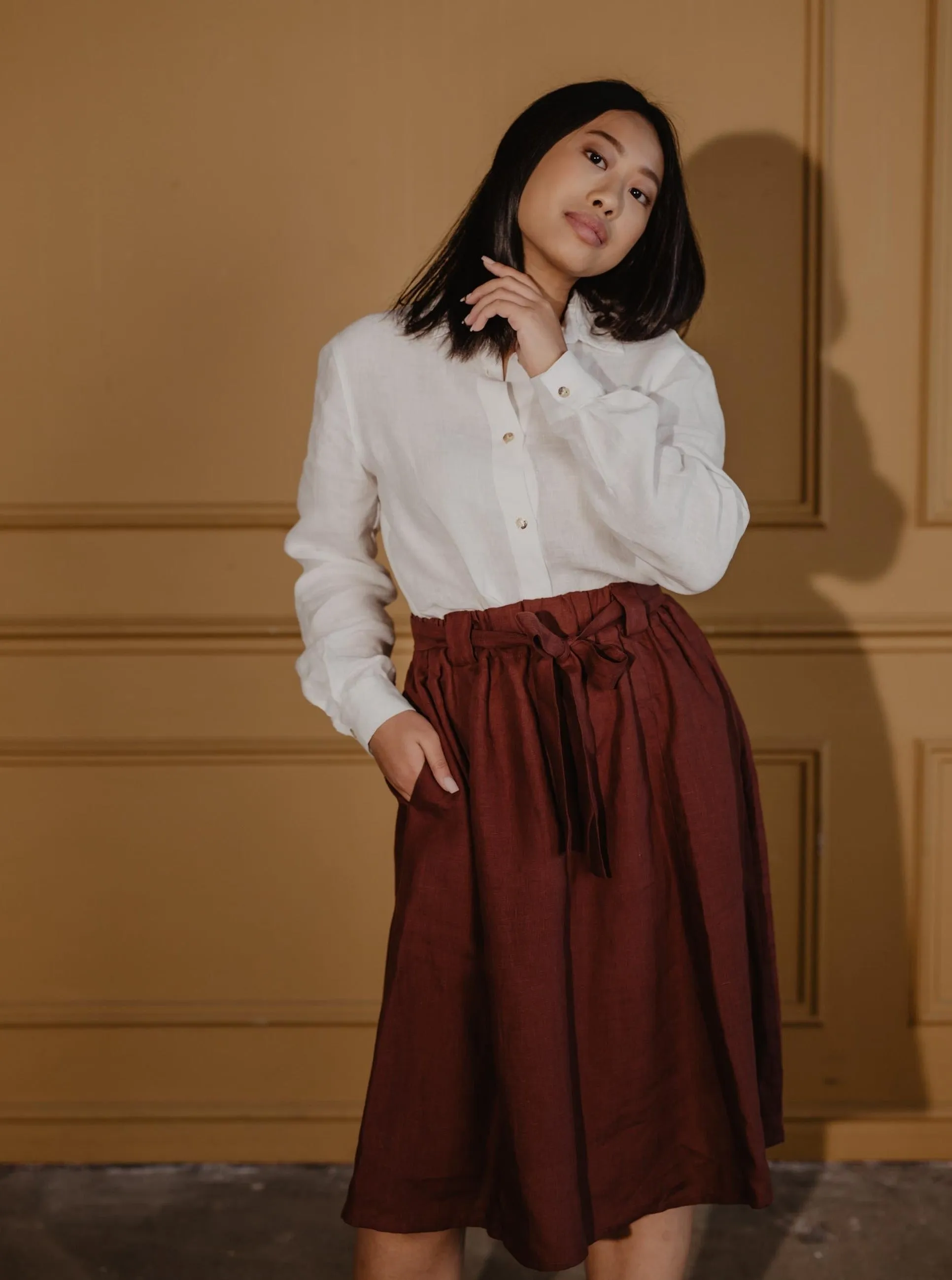 Bergen Mid-Length Linen Skirt - Terracotta