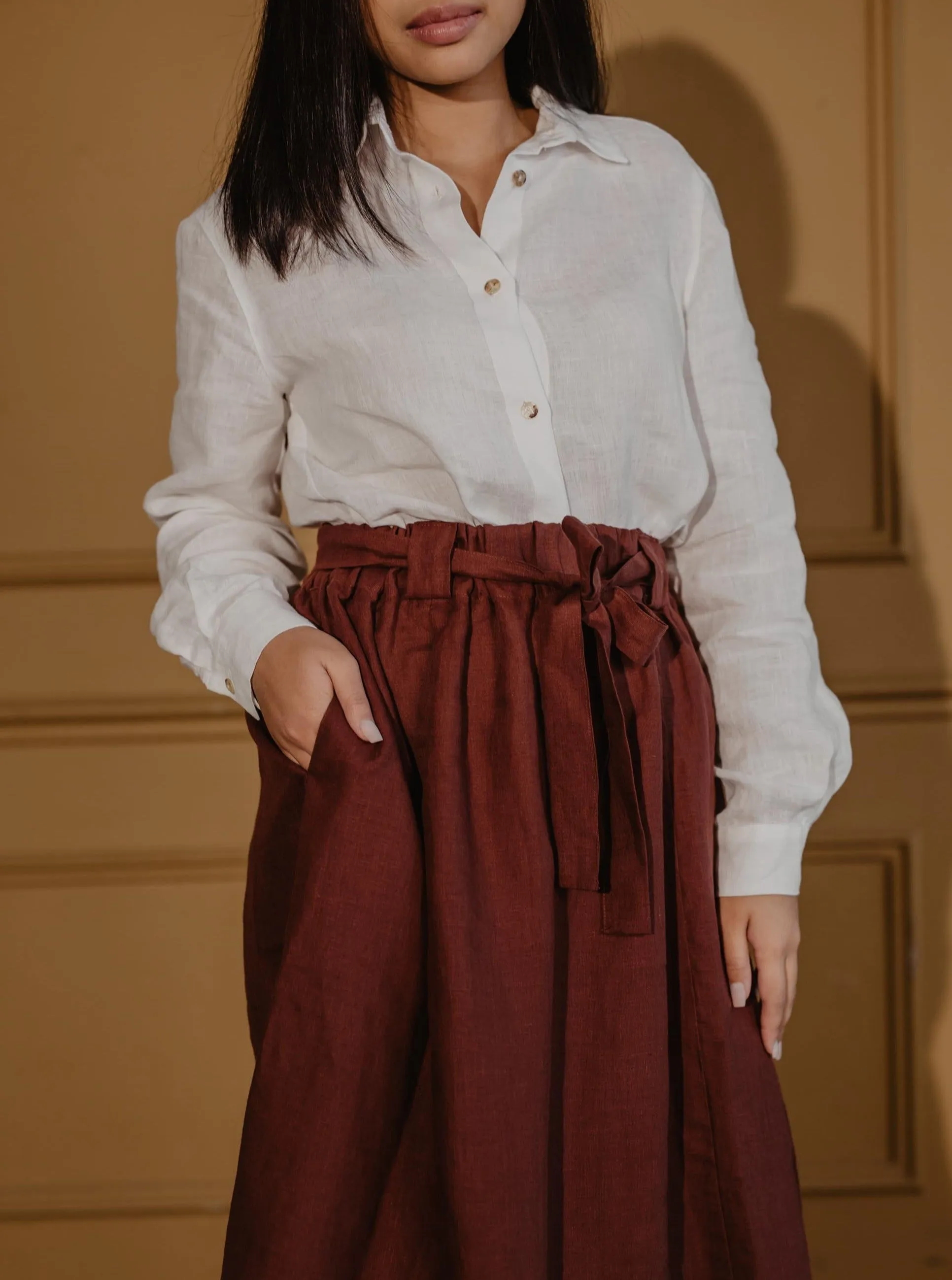 Bergen Mid-Length Linen Skirt - Terracotta