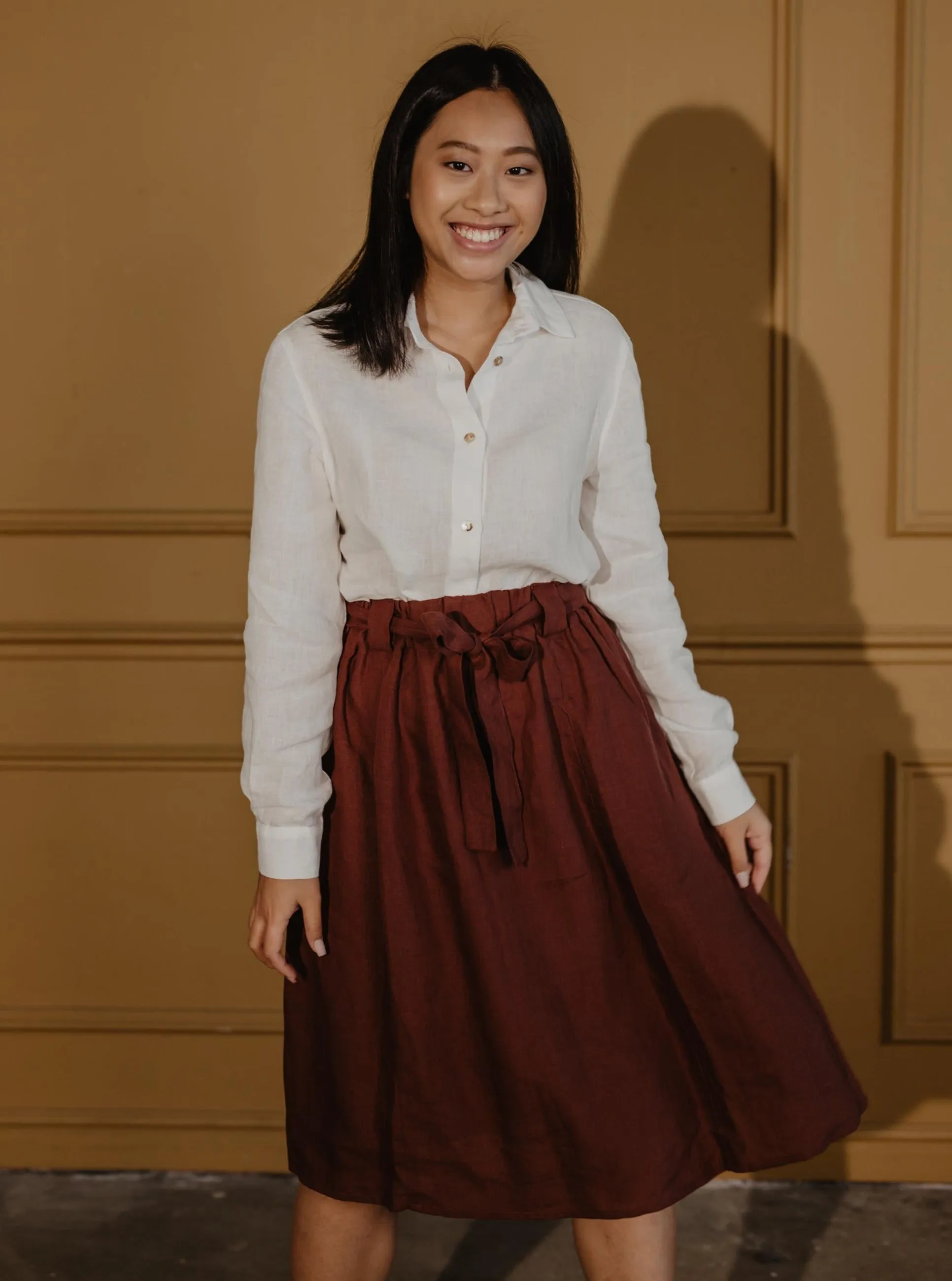 Bergen Mid-Length Linen Skirt - Terracotta