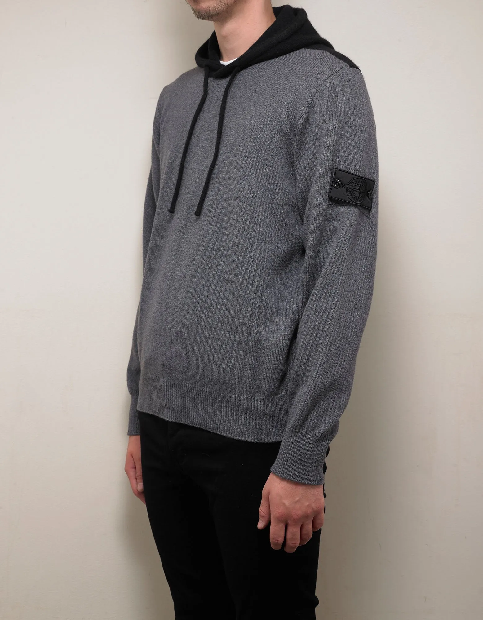 Bi-Colour Wool-Blend Knitted Hoodie -