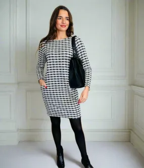 Black & White Check Metallic Shift Dress