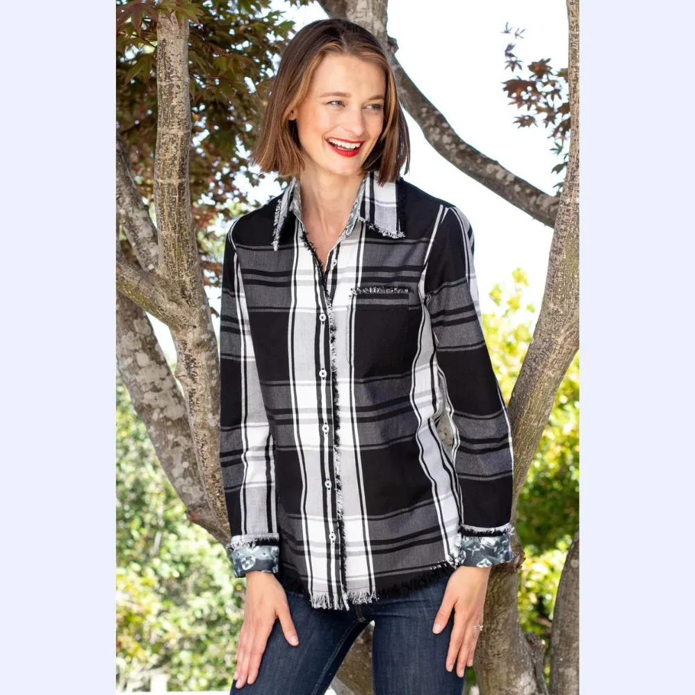 Black & White Plaid Fringed Shirt