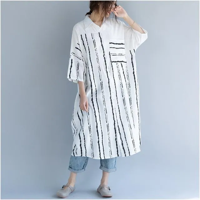 Black and White Striped Oversized Shirt