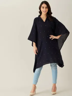 Black Polka Dot Woollen Kaftan Tunic