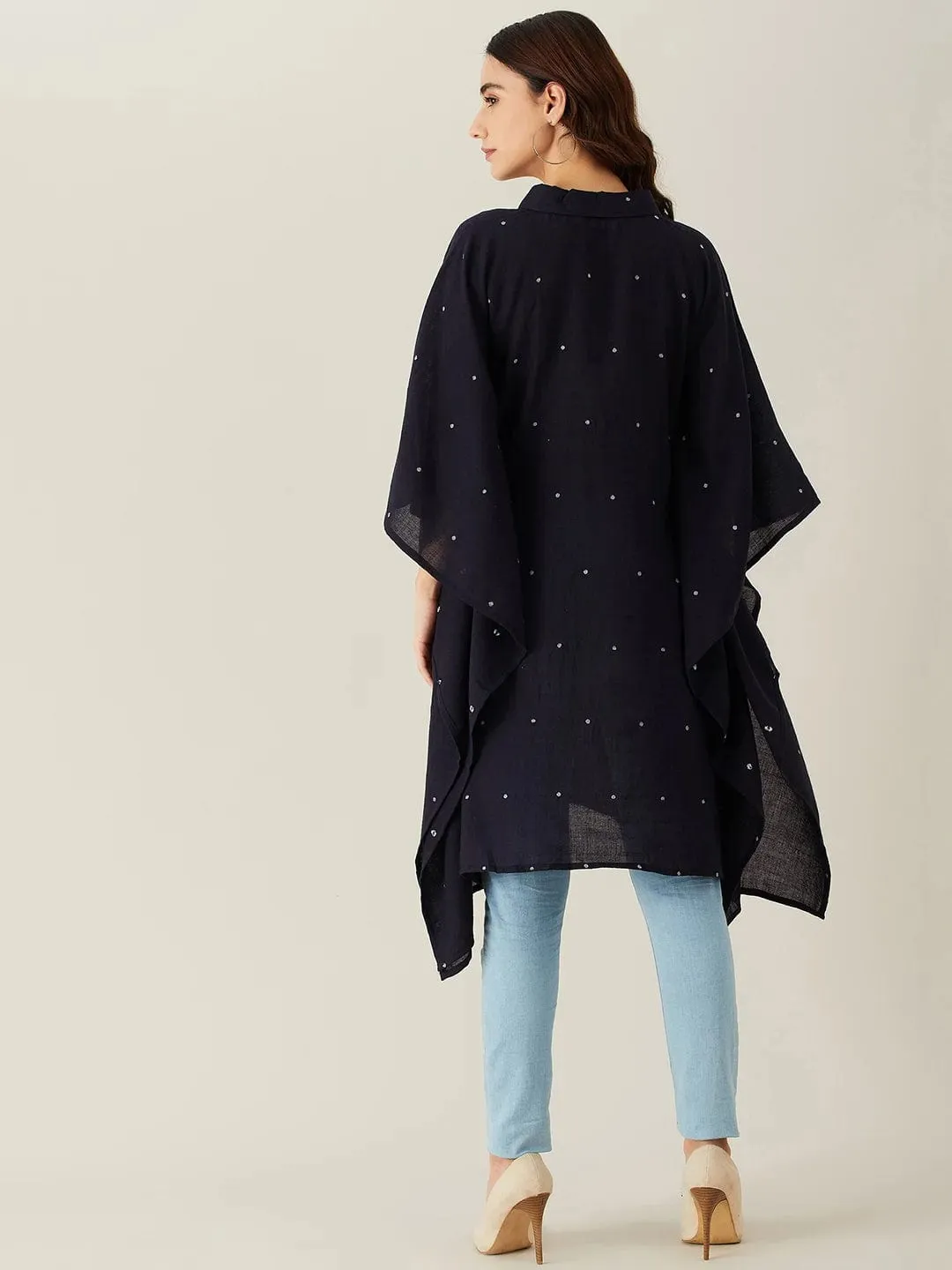 Black Polka Dot Woollen Kaftan Tunic