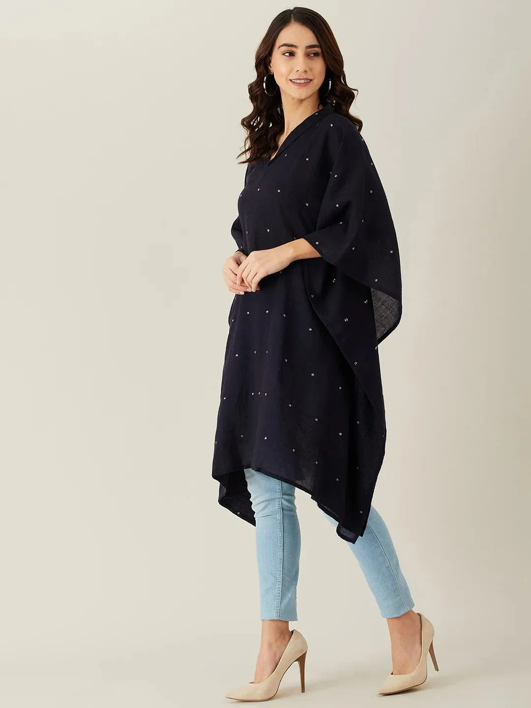 Black Polka Dot Woollen Kaftan Tunic