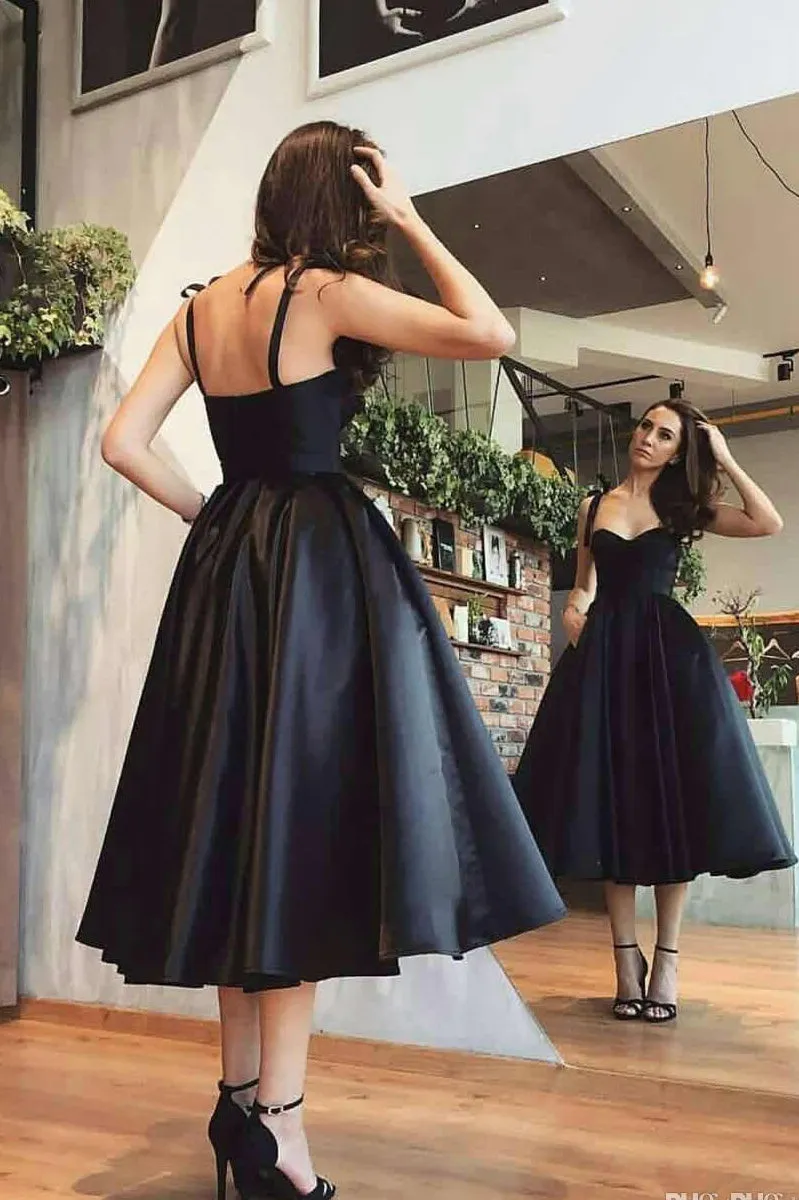 Black Satin Homecoming Dress, Short Prom Dress ,Winter Formal Dress, Pageant Dance Dresses, Back To School Party Gown, PC0988