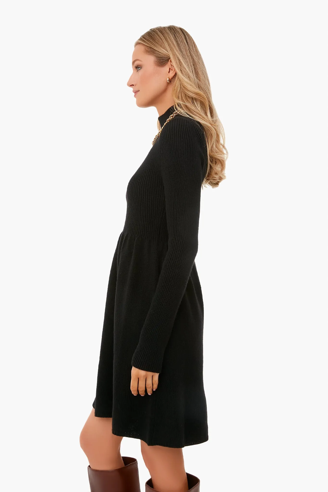 Black Turtleneck Peplum Sweater Dress